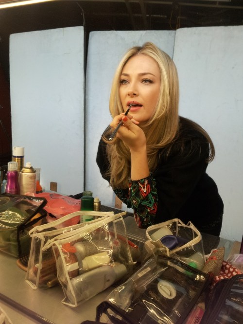 Sydney - curlers out, touching up my lips with a hint of colour before getting changed into outfit #1 