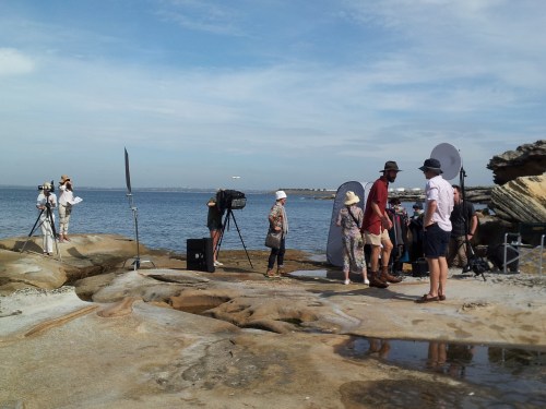 Bare Island - the crew in place for the next shot