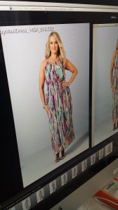Checking the monitor --wearing a maxi dress